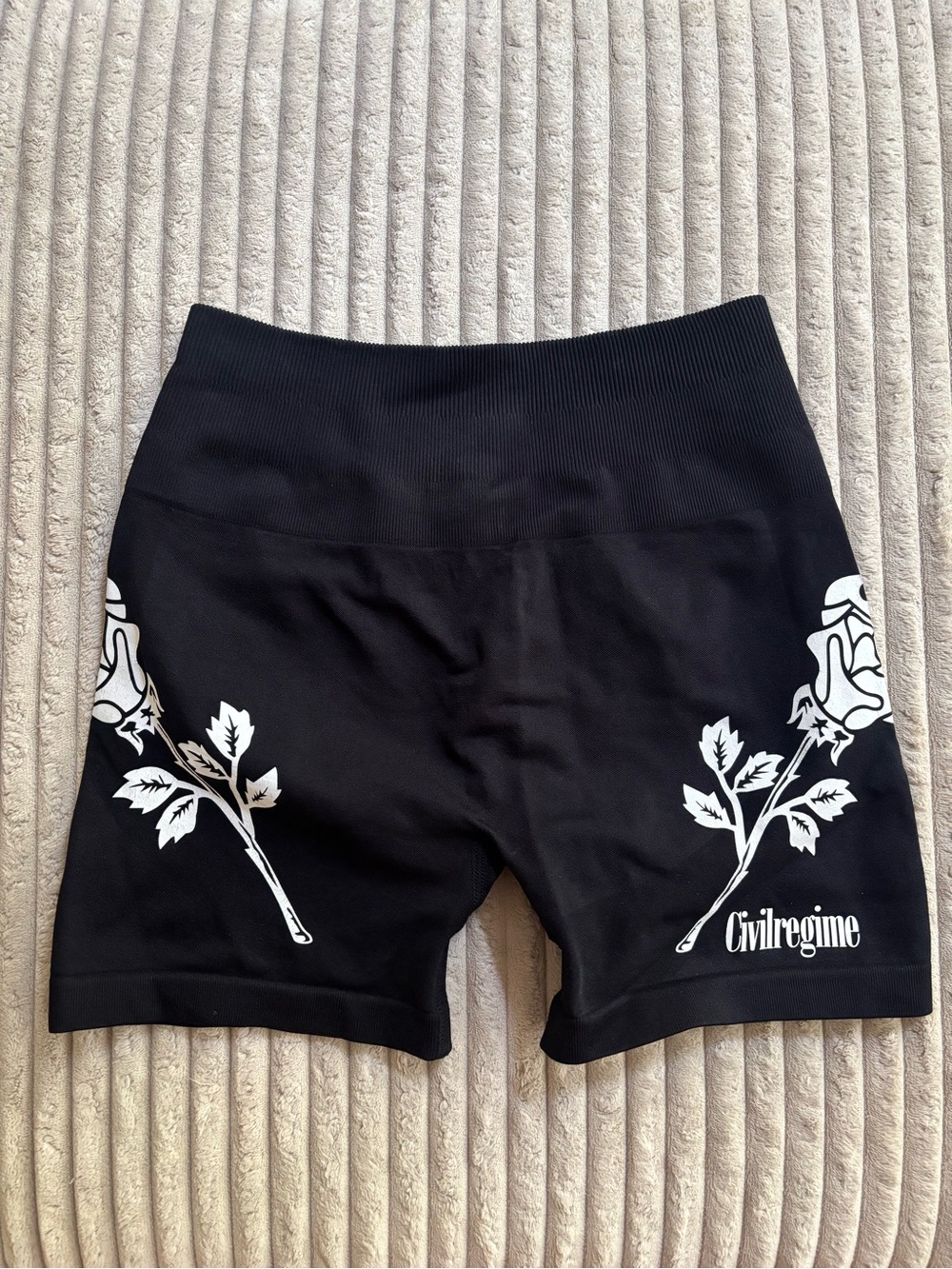Civil Regime S Black Seamless Shorts - Rose Flames Kelly Scrunch Gym - Small